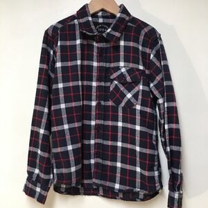 Sovereign State New York 1994 Boys 8 Shirt Navy Blue Plaid Flannel Button Cotton